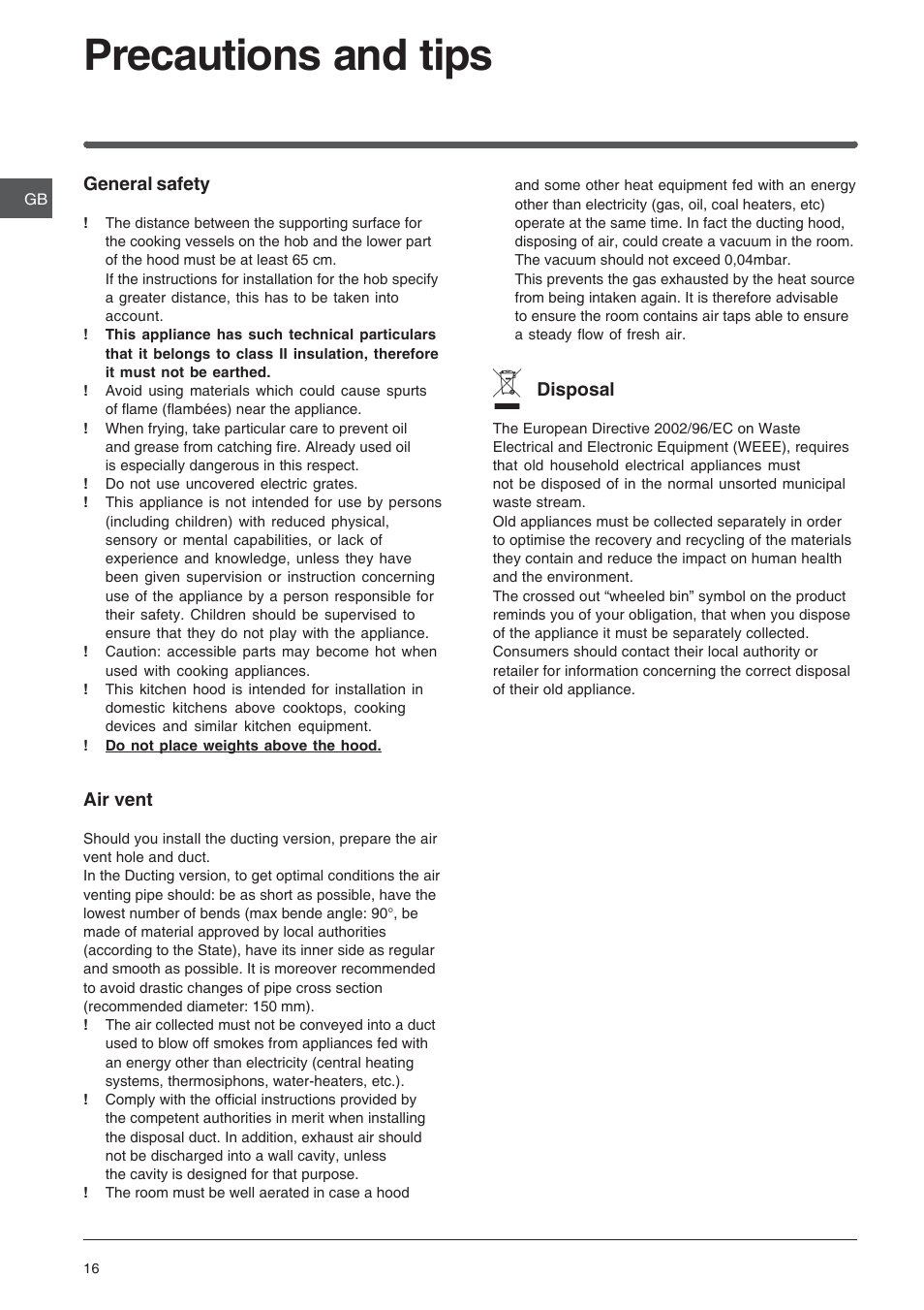 Precautions and tips | Indesit HIP6FIX User Manual | Page 16 / 56
