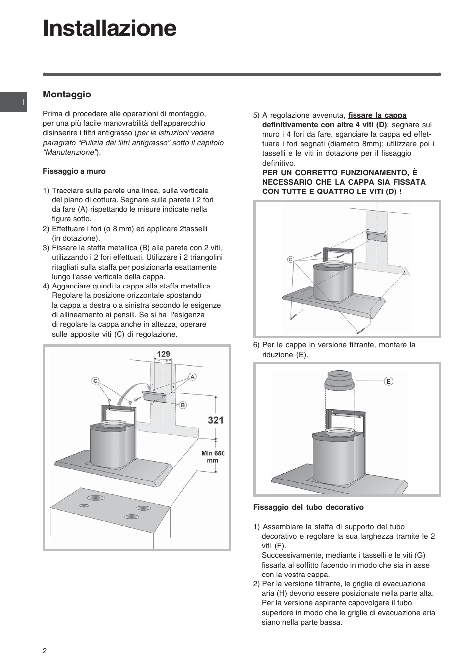 Installazione | Indesit HIP6FIX User Manual | Page 2 / 56