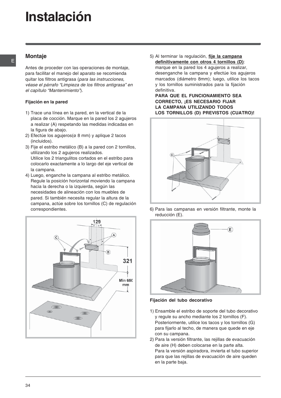 Instalación | Indesit HIP6FIX User Manual | Page 34 / 56