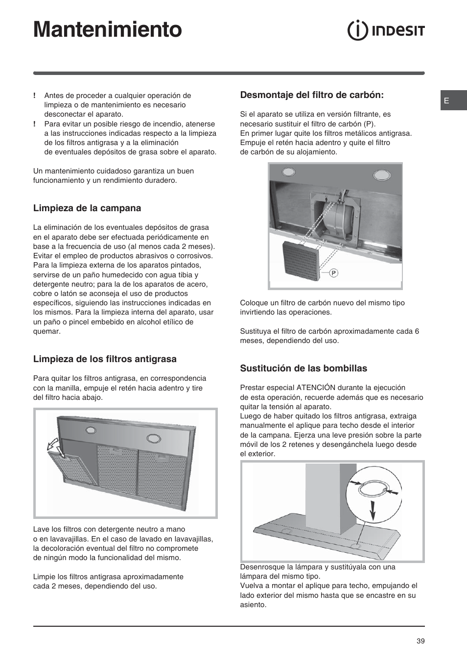 Mantenimiento | Indesit HIP6FIX User Manual | Page 39 / 56