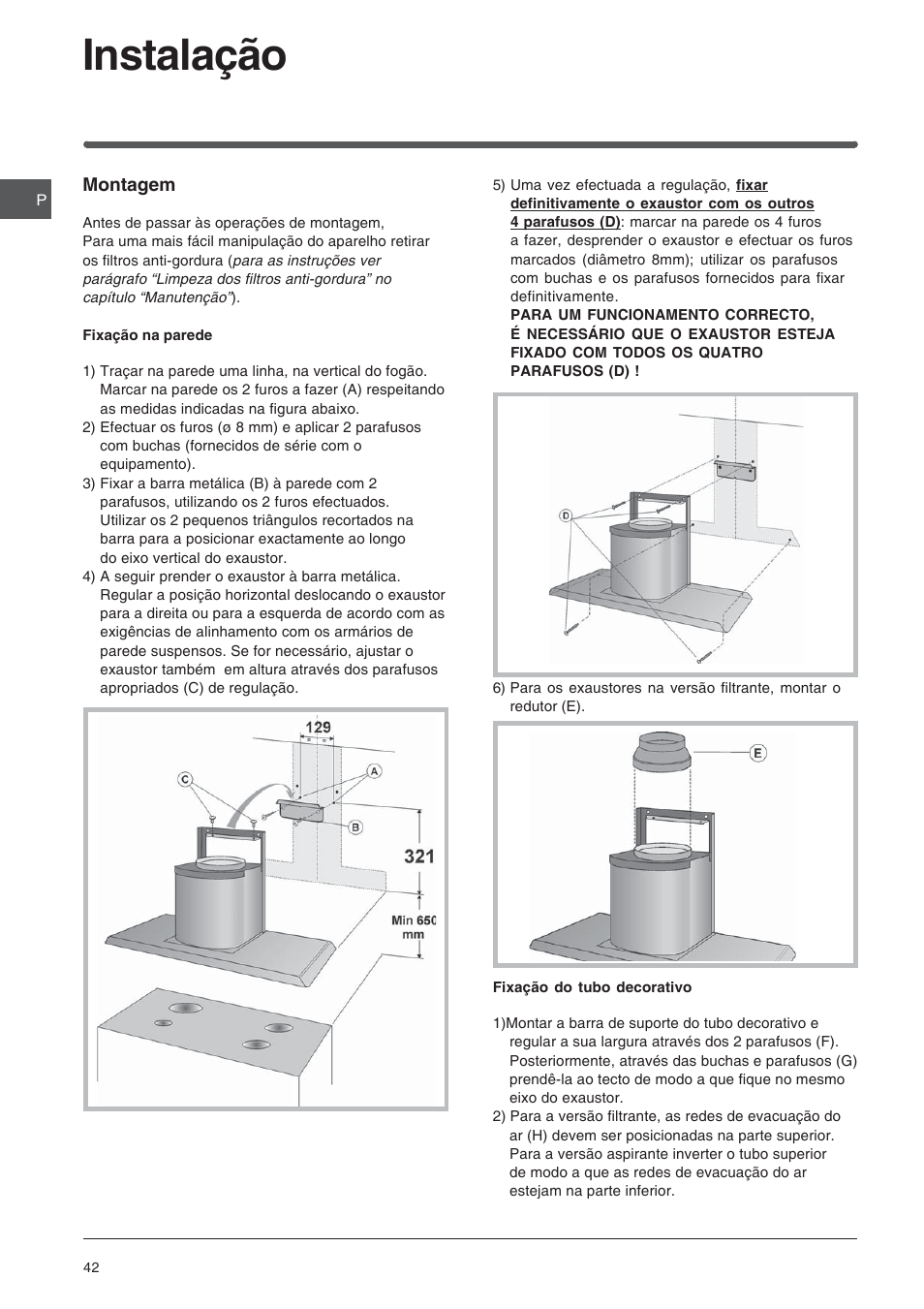 Instalação | Indesit HIP6FIX User Manual | Page 42 / 56