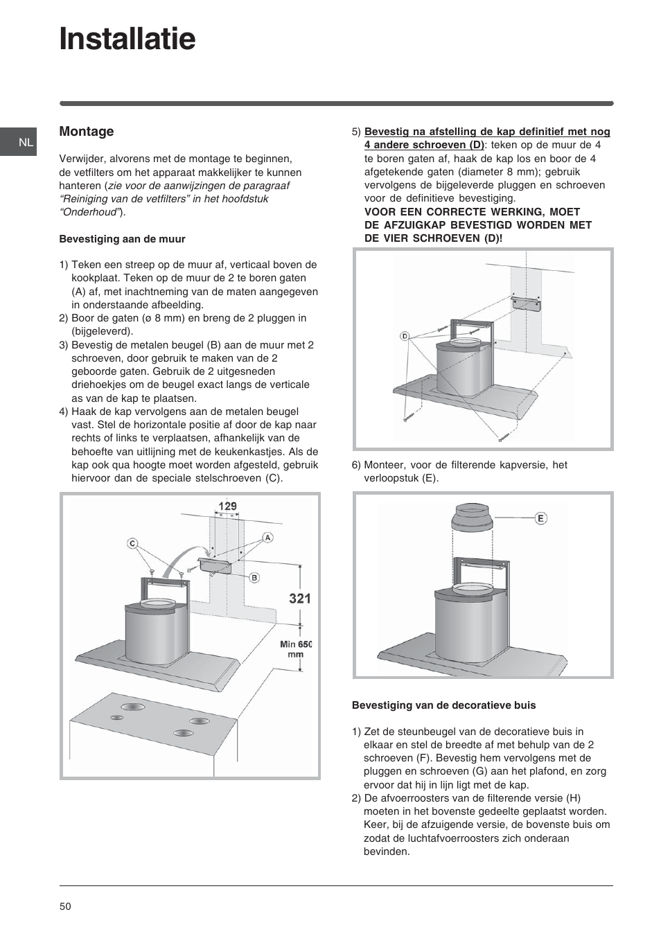 Installatie | Indesit HIP6FIX User Manual | Page 50 / 56