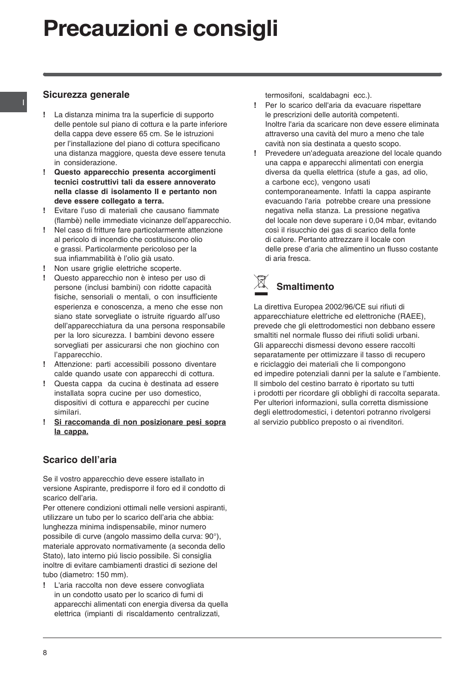 Precauzioni e consigli | Indesit HIP6FIX User Manual | Page 8 / 56