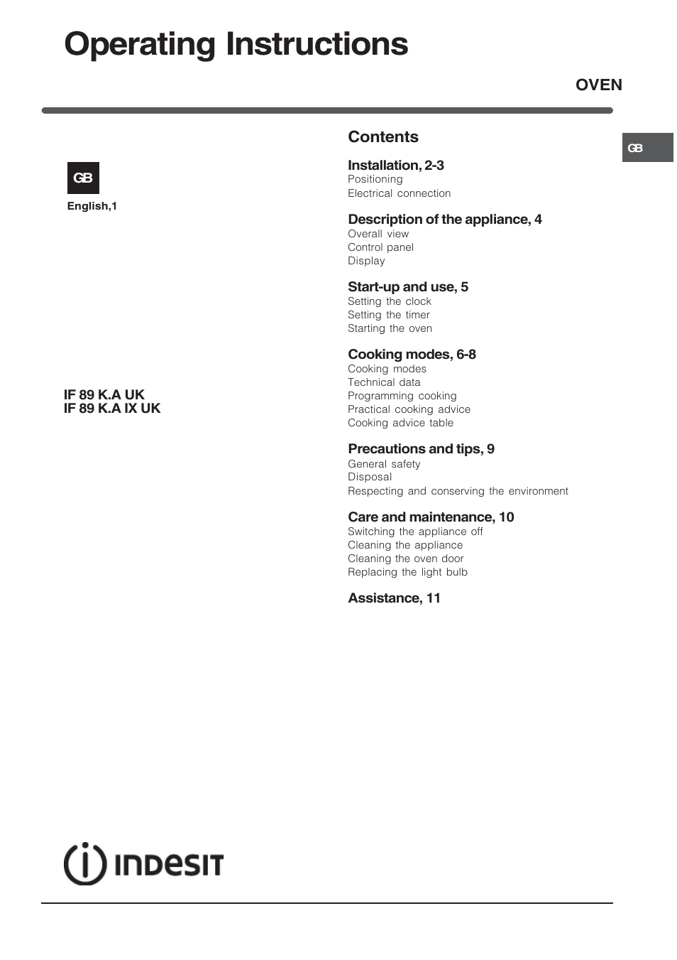 Indesit IF89K-AWHUK User Manual | 16 pages