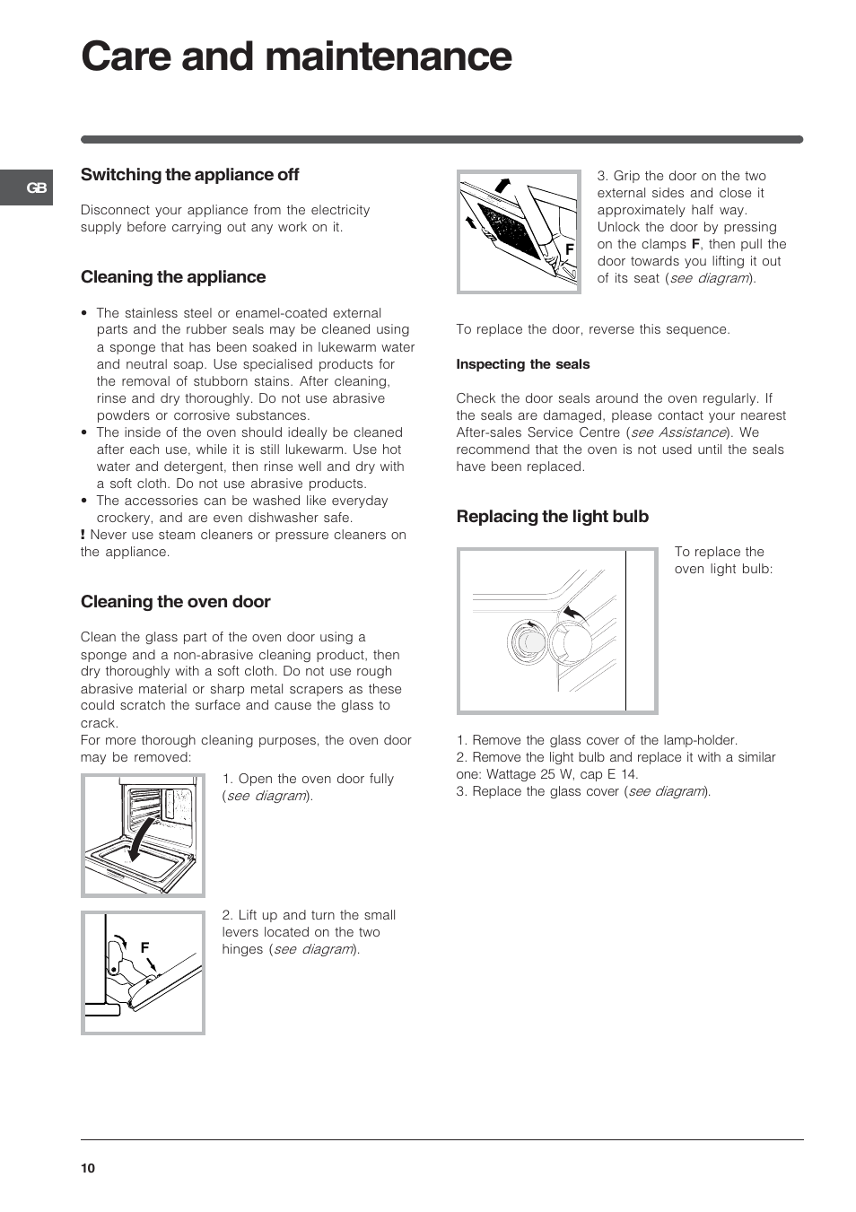 Care and maintenance | Indesit IF89K-AWHUK User Manual | Page 10 / 16