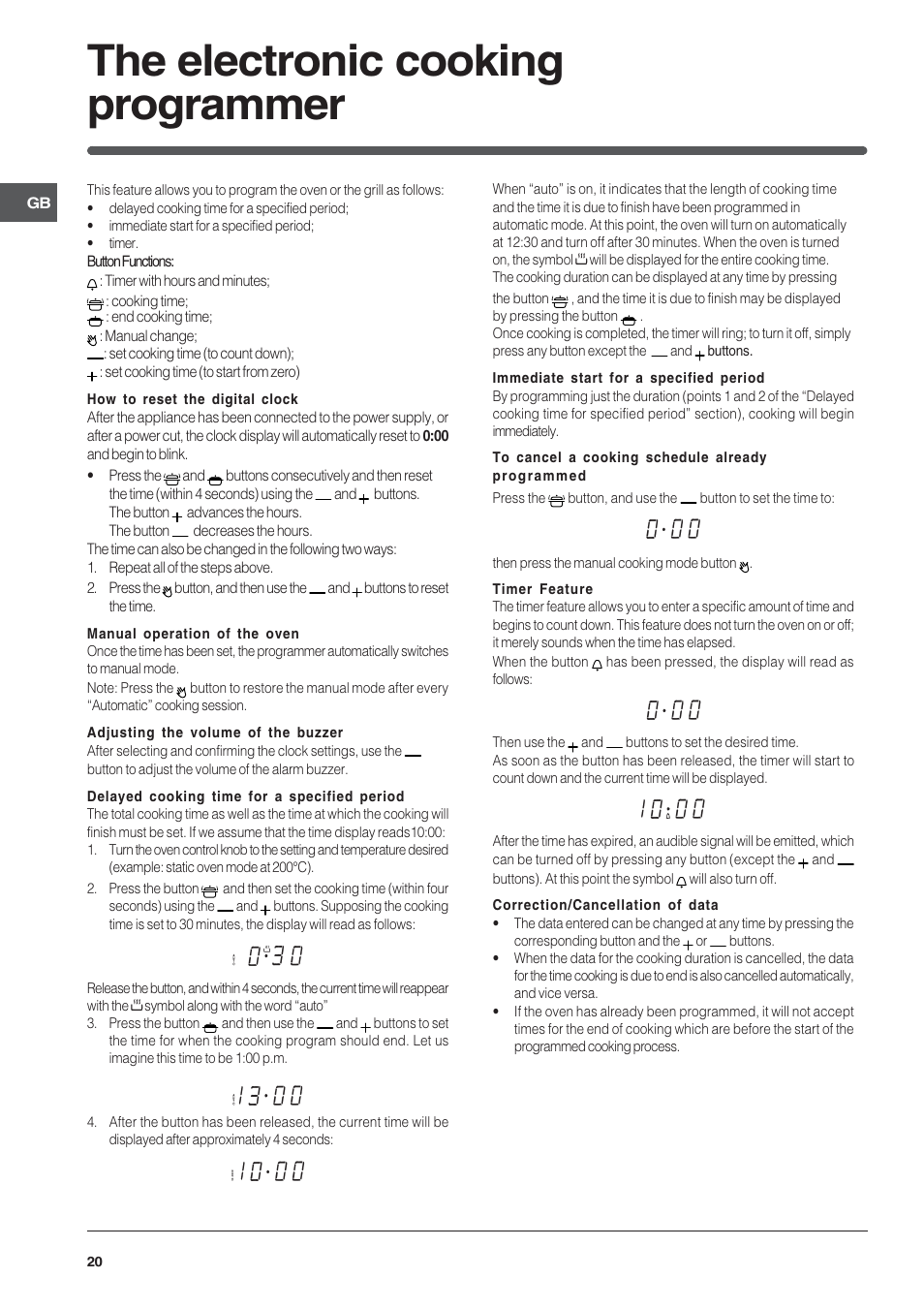 The electronic cooking programmer | Indesit FIE76PK-AIX User Manual | Page 20 / 60