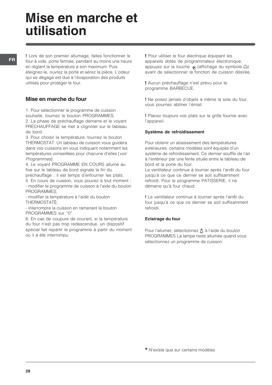 Mise en marche et utilisation | Indesit FIE76PK-AIX User Manual | Page 28 / 60