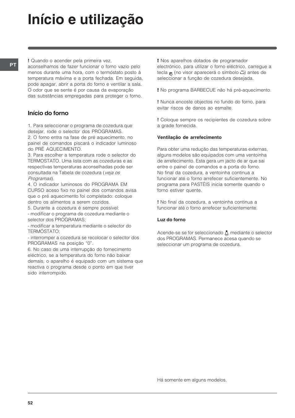 Início e utilização, Início do forno | Indesit FIE76PK-AIX User Manual | Page 52 / 60