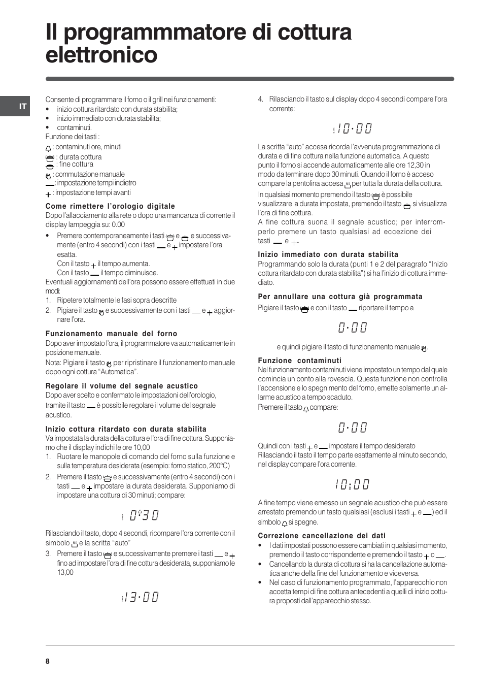 Il programmmatore di cottura elettronico | Indesit FIE76PK-AIX User Manual | Page 8 / 60