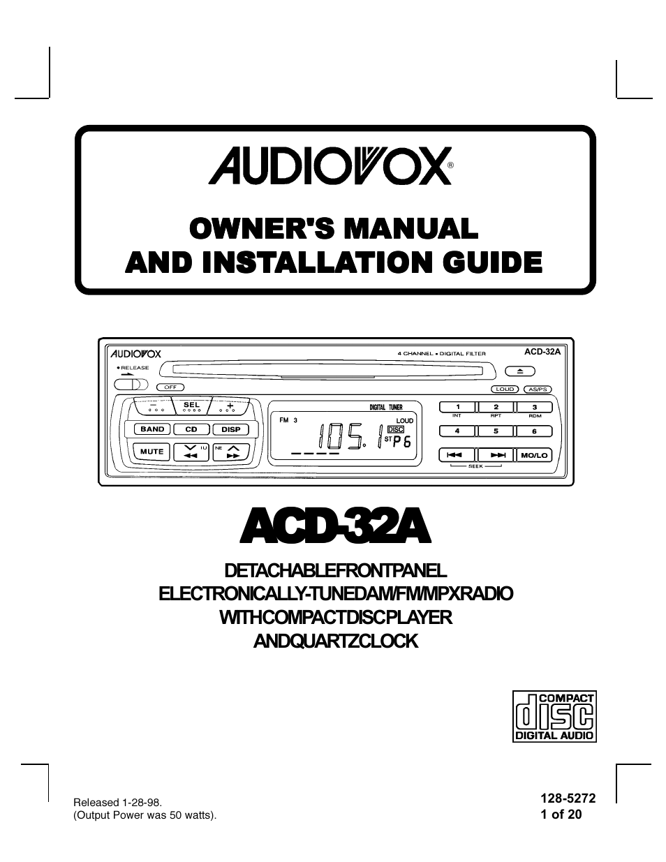 Audiovox ACD-32A User Manual | 20 pages