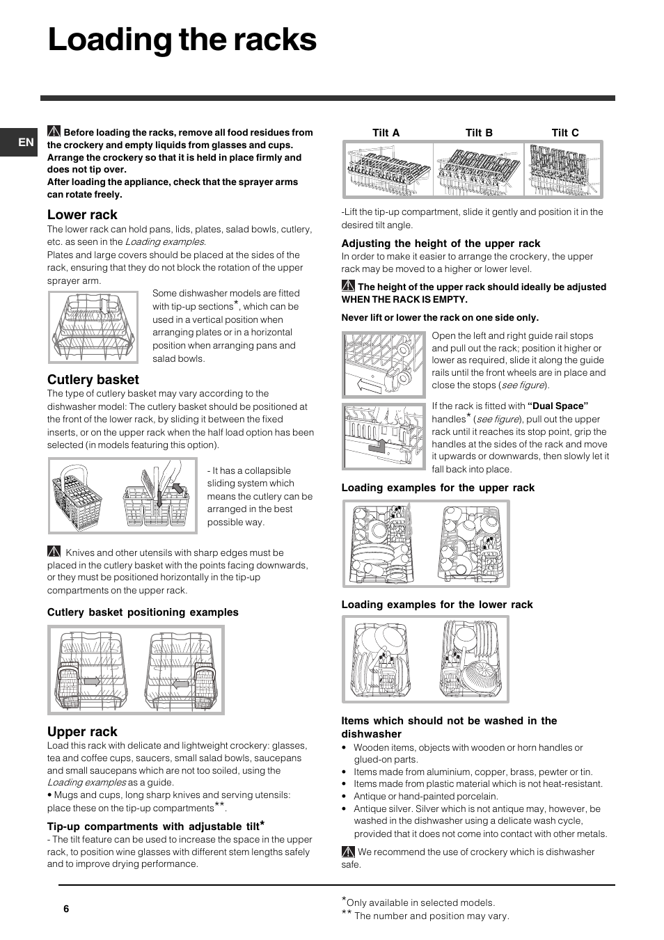 Loading the racks, Lower rack, Cutlery basket | Upper rack | Indesit IDS105UK User Manual | Page 6 / 16