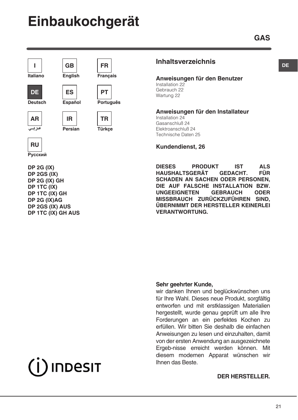 Indesit DP2GSIX User Manual | Page 21 / 68