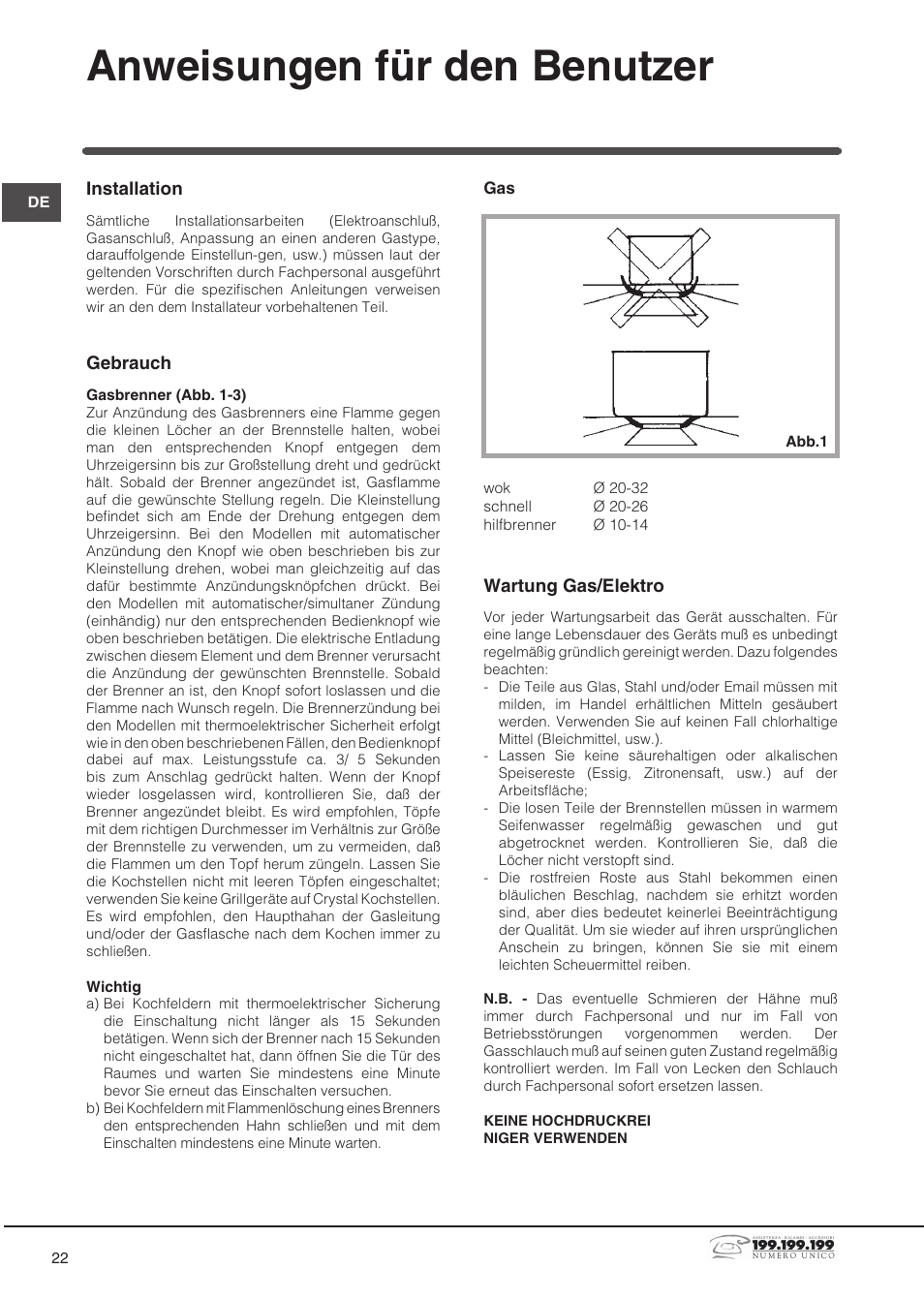 Anweisungen für den benutzer | Indesit DP2GSIX User Manual | Page 22 / 68