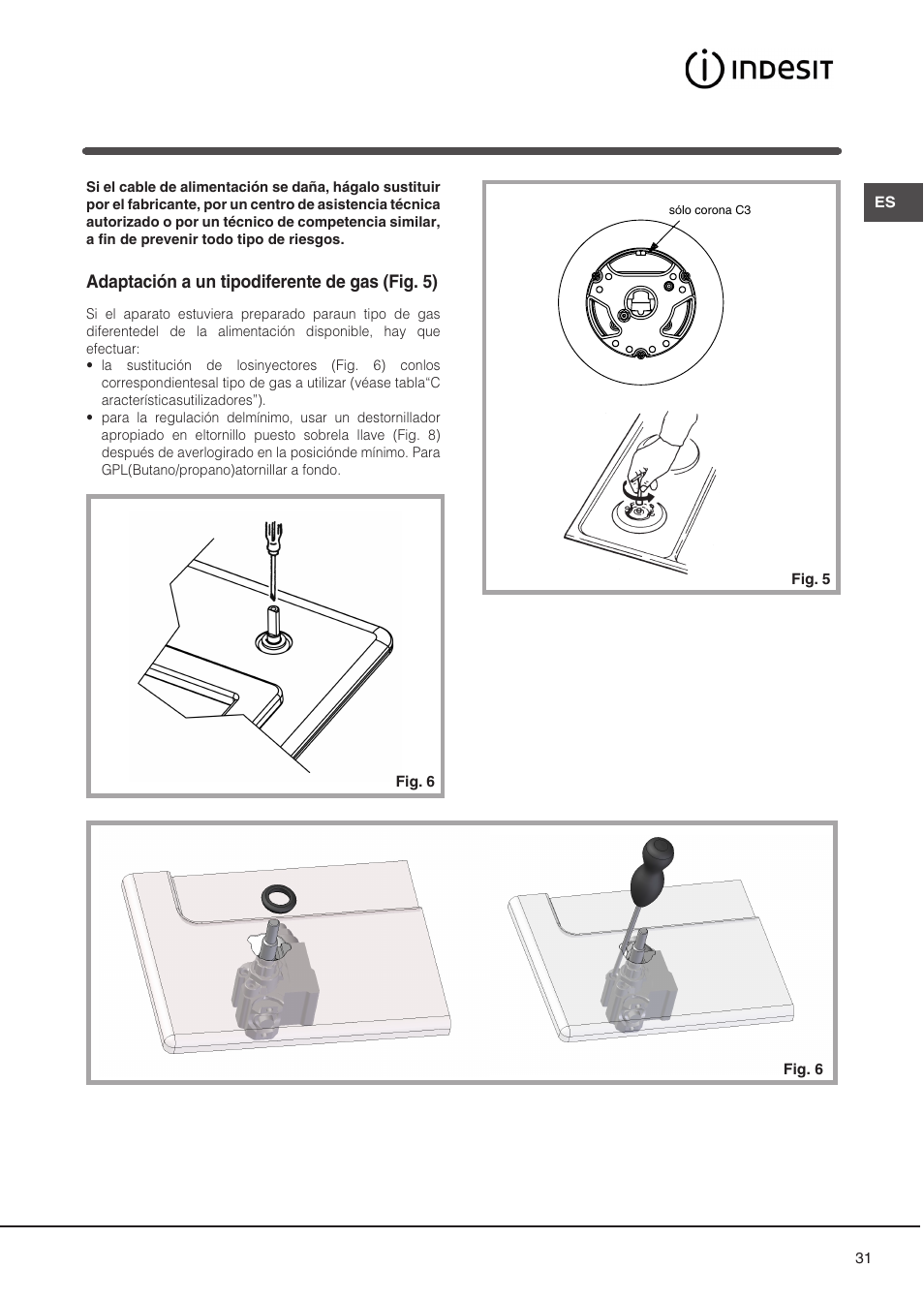 Adaptación a un tipodiferente de gas (fig. 5) | Indesit DP2GSIX User Manual | Page 31 / 68