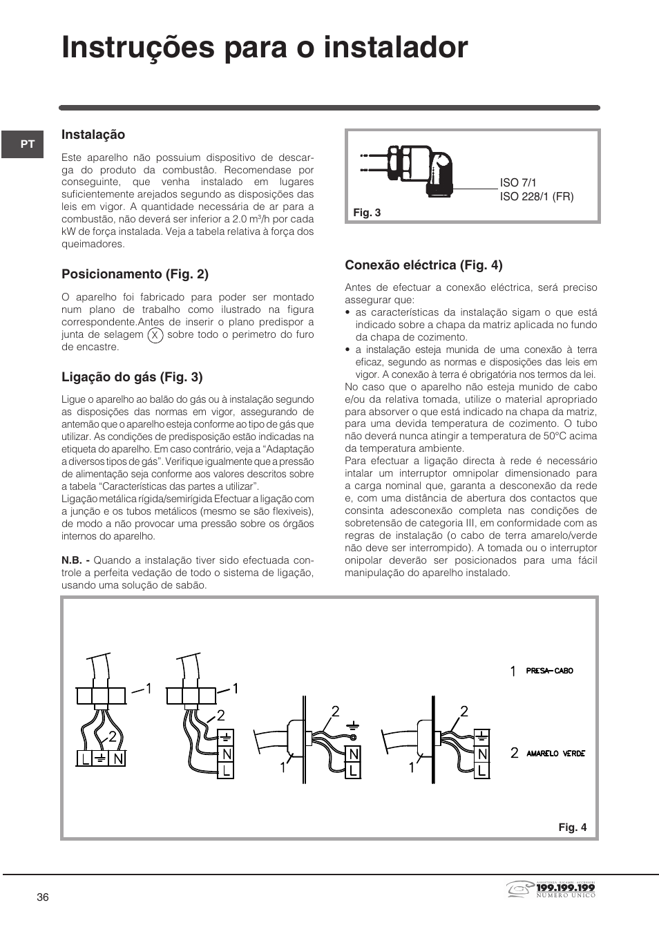 Instruções para o instalador | Indesit DP2GSIX User Manual | Page 36 / 68