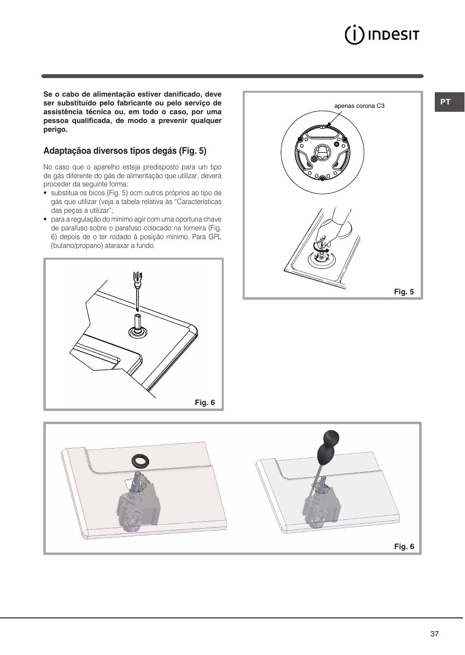 Adaptaçãoa diversos tipos degás (fig. 5) | Indesit DP2GSIX User Manual | Page 37 / 68