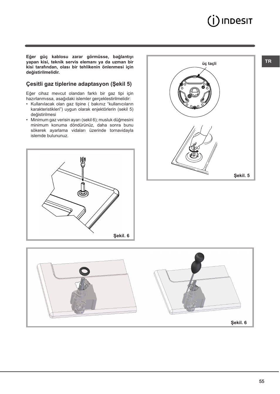 Çesitli gaz tiplerine adaptasyon (şekil 5) | Indesit DP2GSIX User Manual | Page 55 / 68