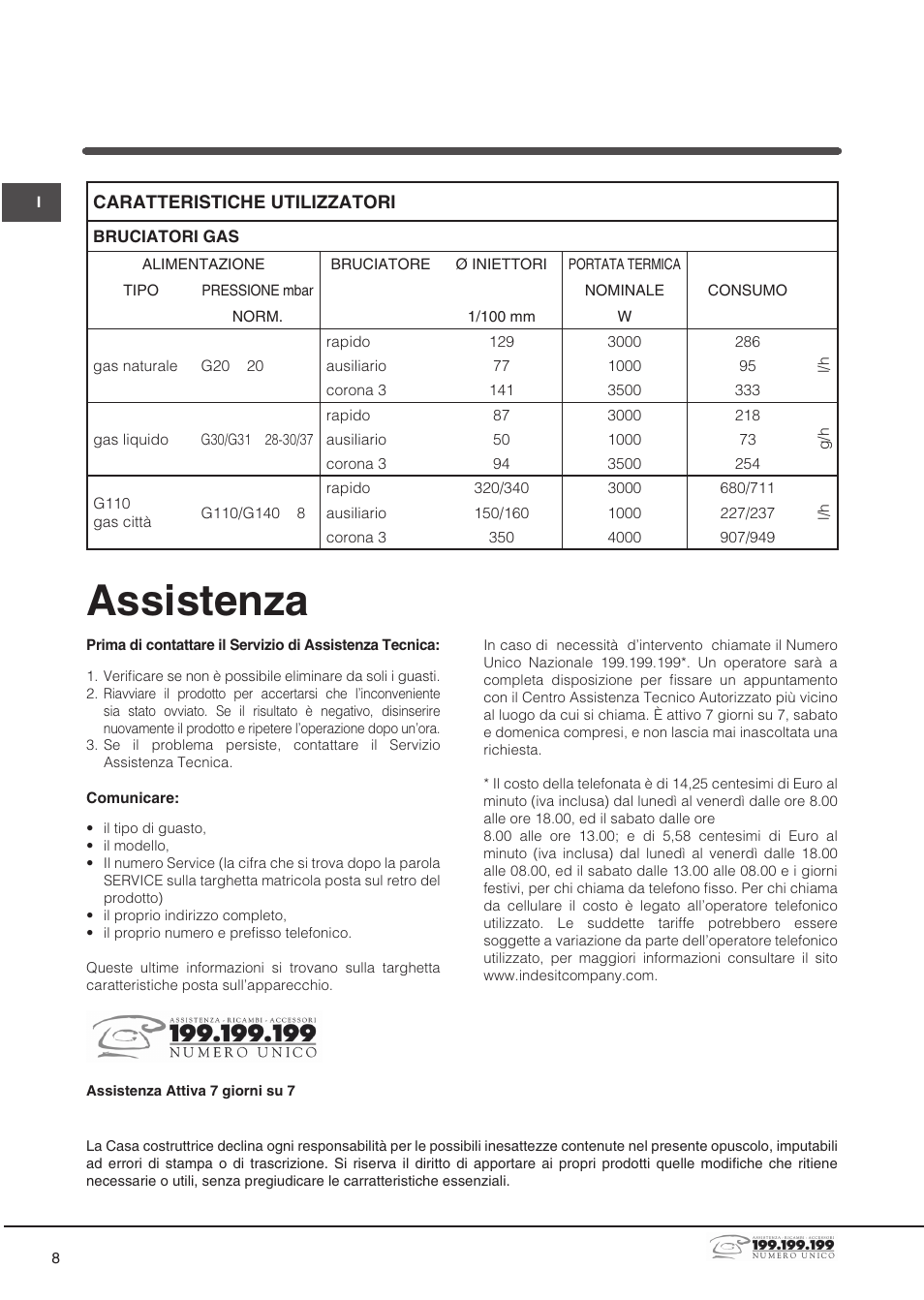 Assistenza | Indesit DP2GSIX User Manual | Page 8 / 68