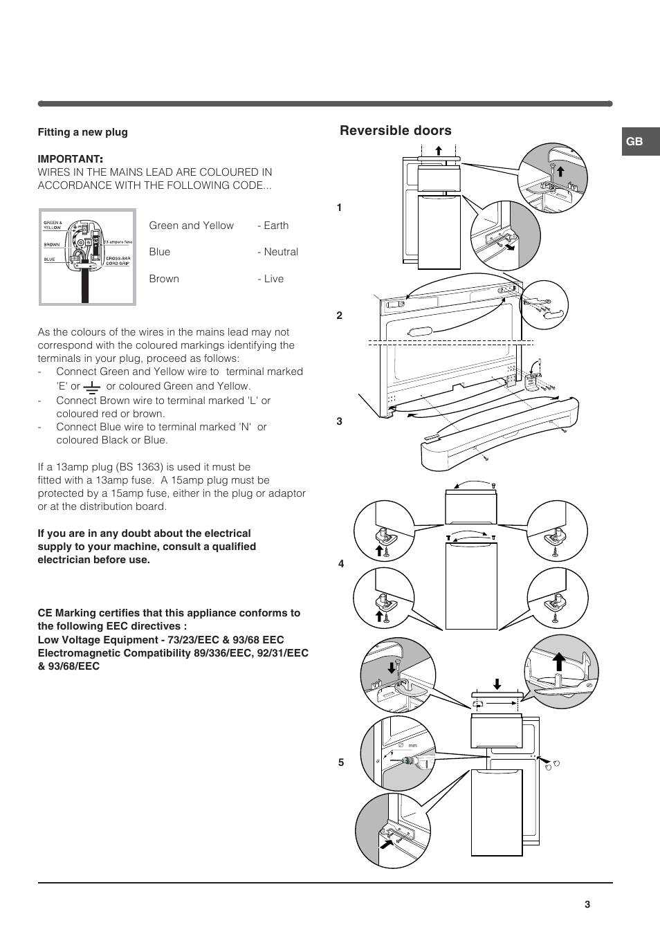 Reversible doors | Indesit TAN6FNFSUK User Manual | Page 3 / 12