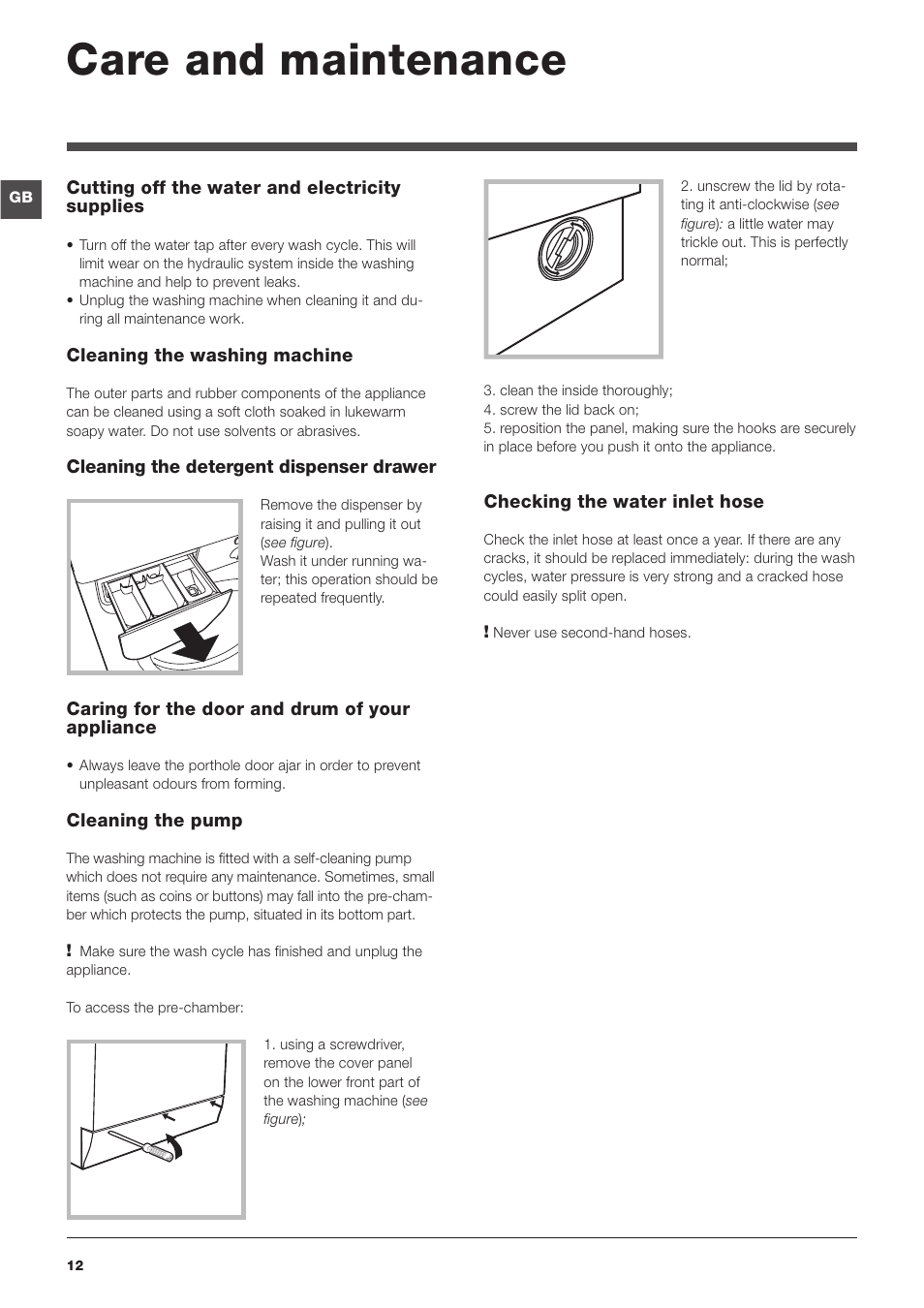 Care and maintenance | Indesit IWD61450 User Manual | Page 12 / 16