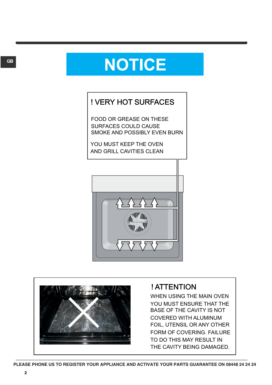 Very hot surfaces, Attention, Attention ! very hot surfaces ! very hot surfaces | Indesit BIMS31K-ABIXGB User Manual | Page 2 / 12