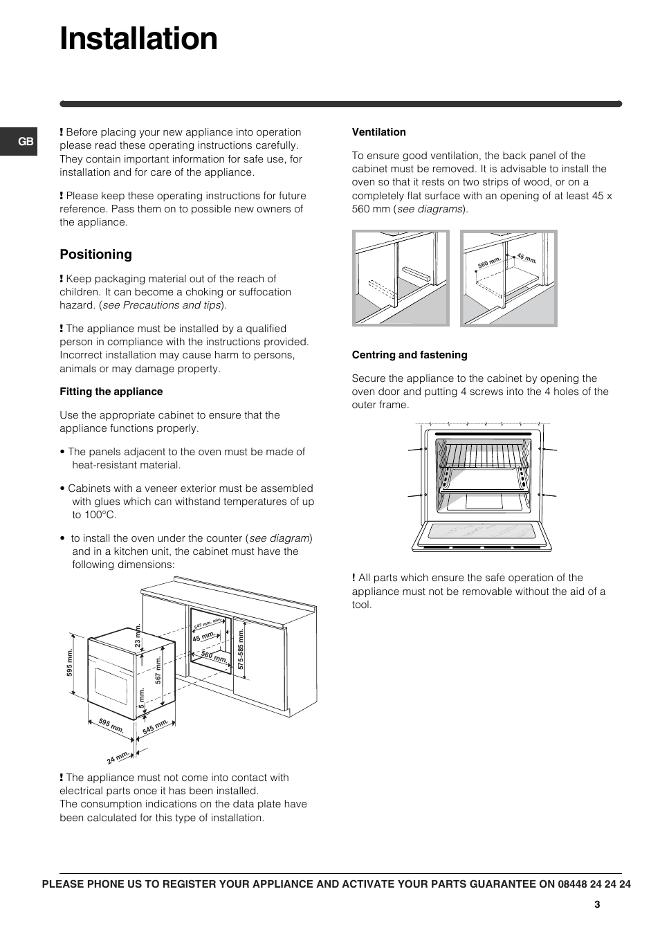 Installation, Positioning | Indesit BIMS31K-ABIXGB User Manual | Page 3 / 12