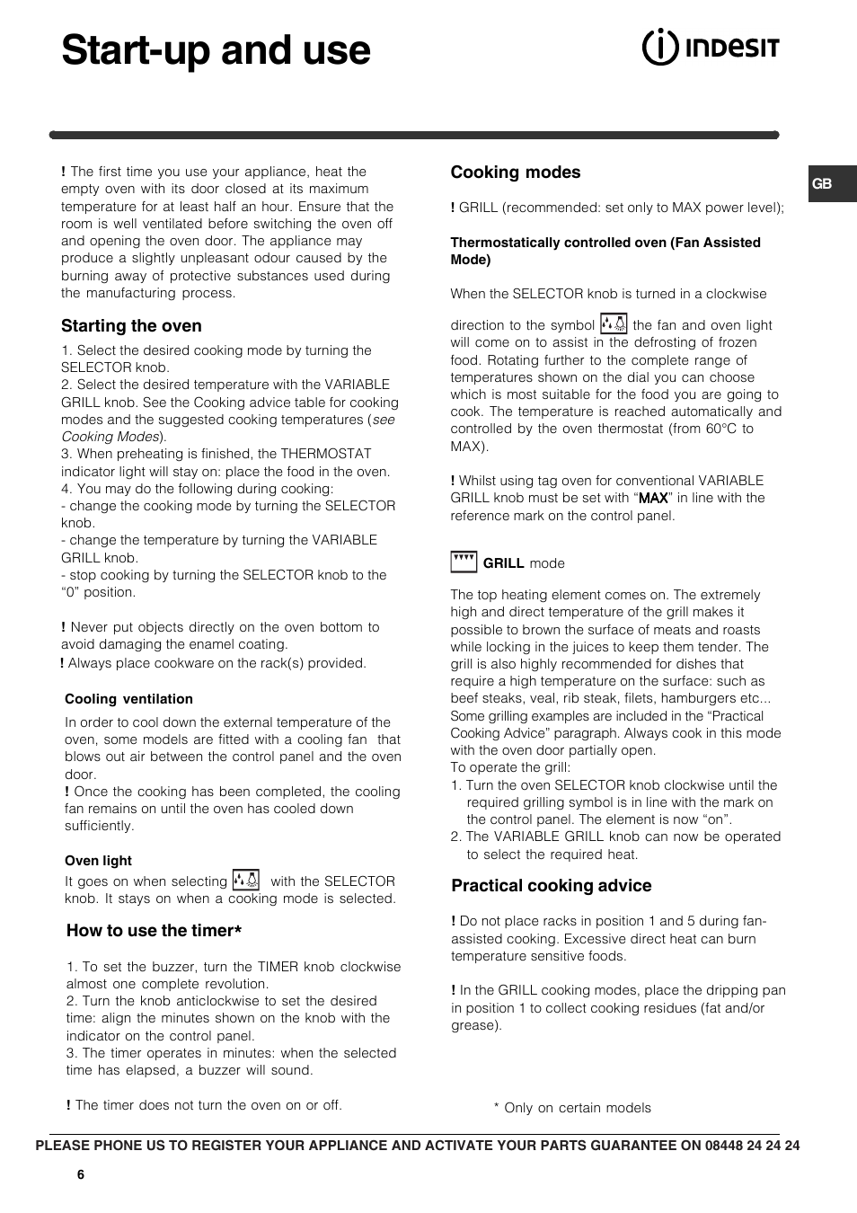 Start-up and use | Indesit BIMS31K-ABIXGB User Manual | Page 6 / 12