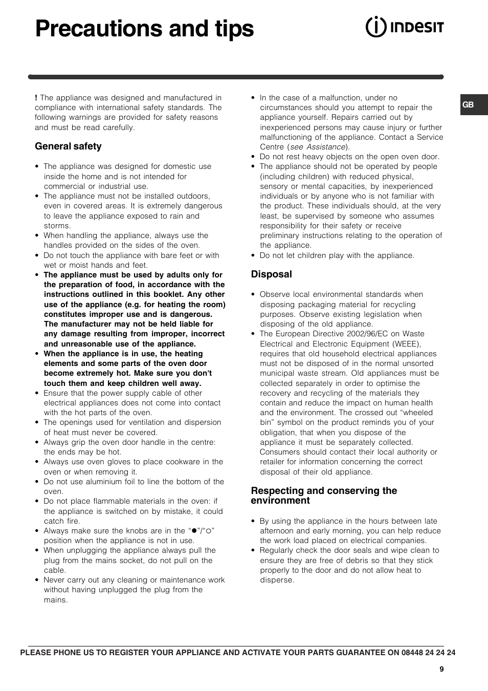 Precautions and tips | Indesit BIMS31K-ABIXGB User Manual | Page 9 / 12