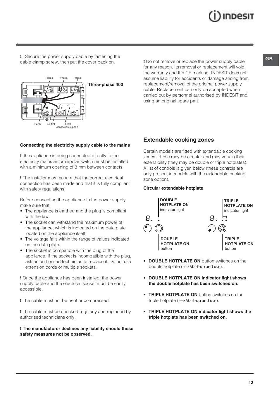Extendable cooking zones | Indesit VRA640XS User Manual | Page 13 / 84