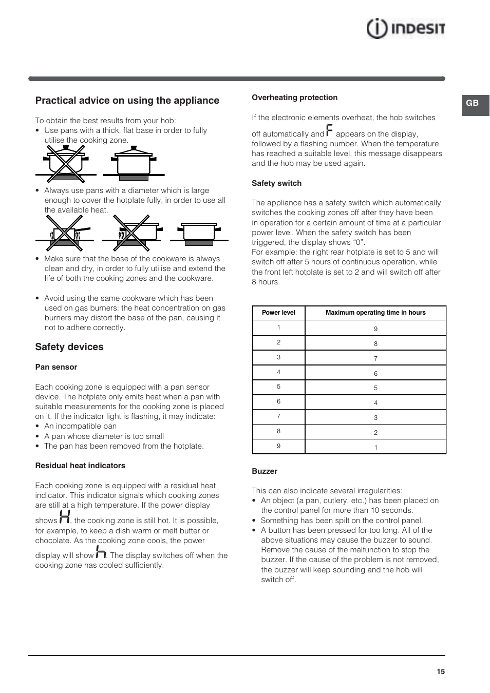 Practical advice on using the appliance, Safety devices | Indesit VRA640XS User Manual | Page 15 / 84