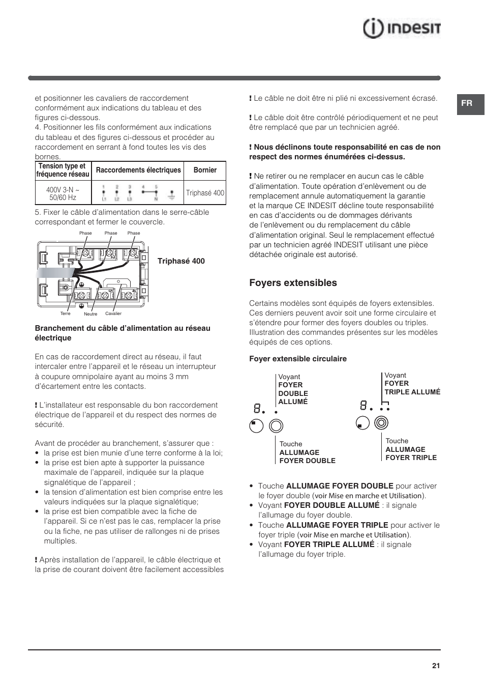 Foyers extensibles | Indesit VRA640XS User Manual | Page 21 / 84