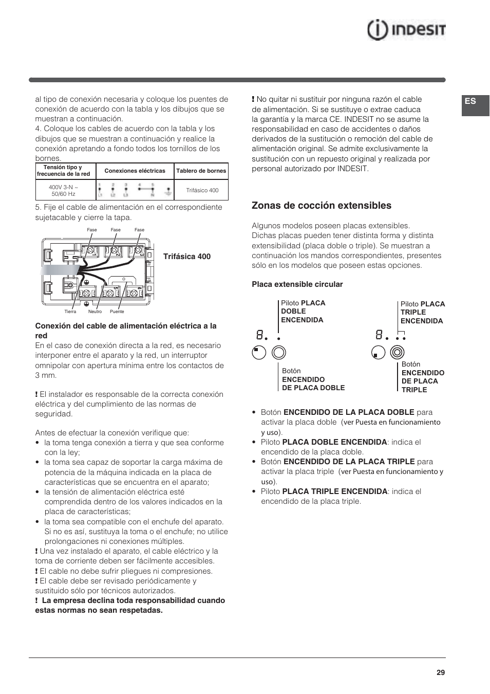 Zonas de cocción extensibles | Indesit VRA640XS User Manual | Page 29 / 84