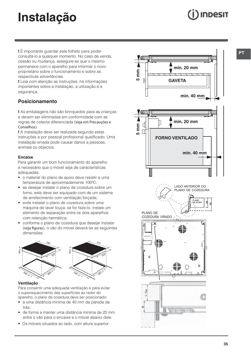 Instalação, Posicionamento | Indesit VRA640XS User Manual | Page 35 / 84