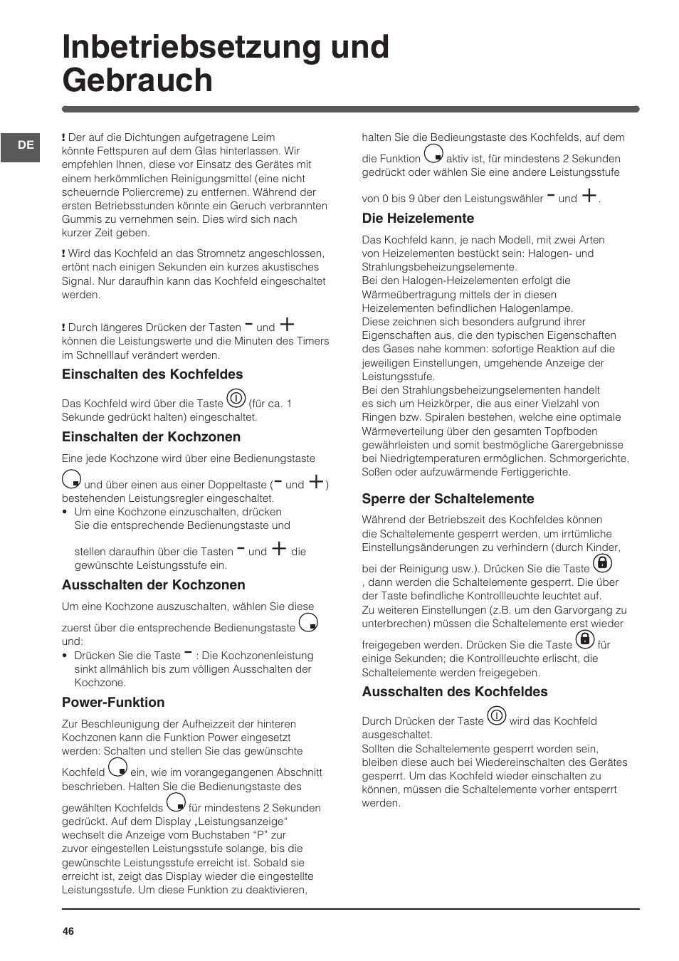 Inbetriebsetzung und gebrauch | Indesit VRA640XS User Manual | Page 46 / 84