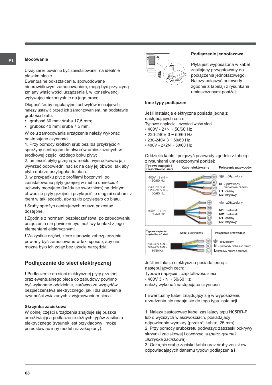 Pod áączenie do sieci elektrycznej | Indesit VRA640XS User Manual | Page 68 / 84