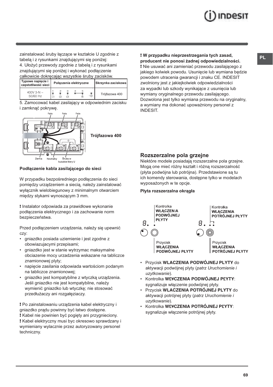 Rozszerzalne pola grzejne | Indesit VRA640XS User Manual | Page 69 / 84