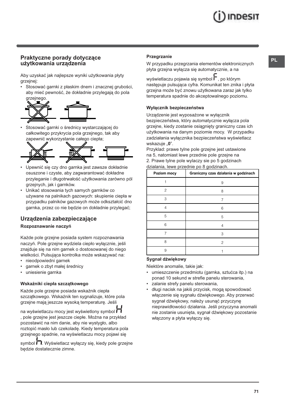 Urz ądzenia zabezpieczające | Indesit VRA640XS User Manual | Page 71 / 84
