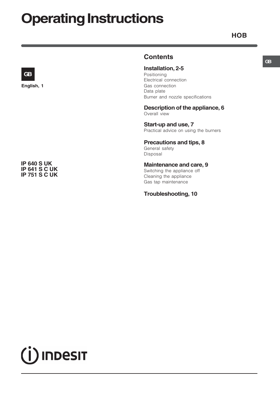 Indesit IP641SCANUK User Manual | 12 pages