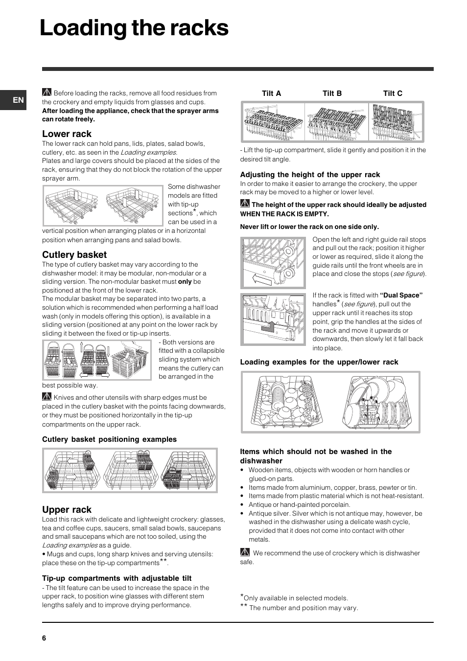 Loading the racks, Lower rack, Cutlery basket | Upper rack | Indesit IDP147UK User Manual | Page 6 / 16
