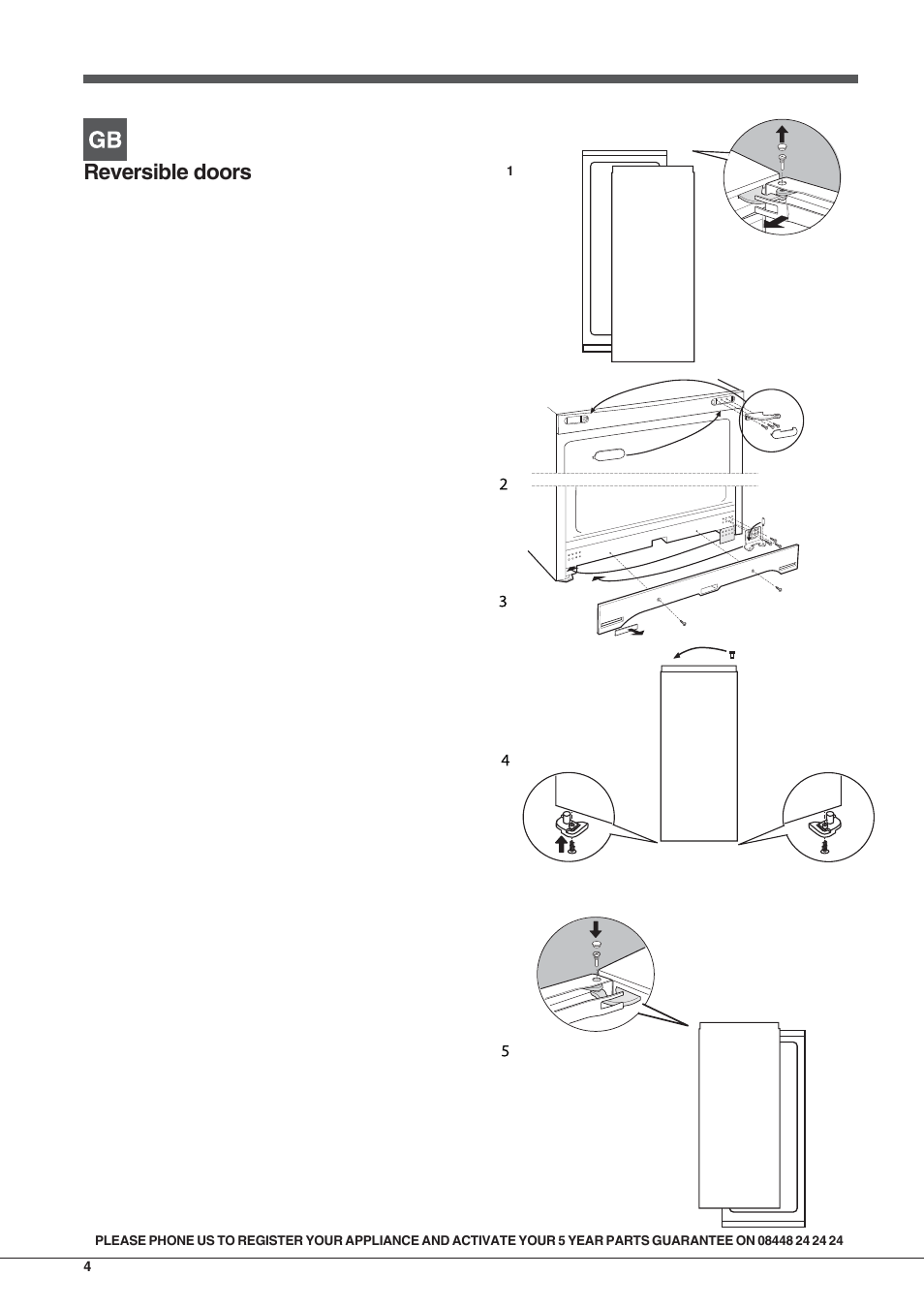 Reversible doors | Indesit UIAA12UK User Manual | Page 4 / 8