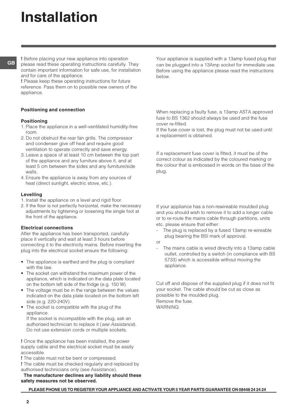 Installation | Indesit RAA24SUK User Manual | Page 2 / 12