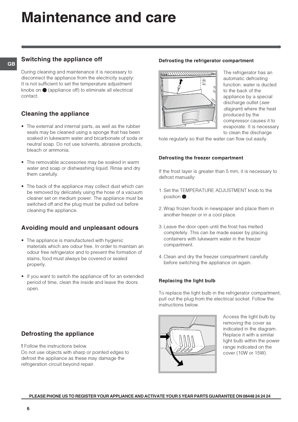 Maintenance and care | Indesit RAA24SUK User Manual | Page 6 / 12