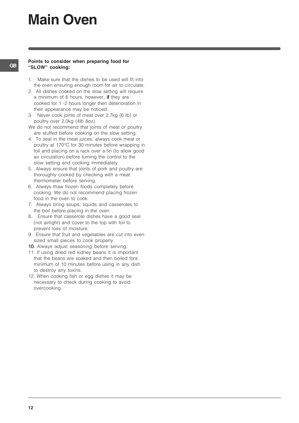 Main oven | Indesit ID50E1W User Manual | Page 12 / 24