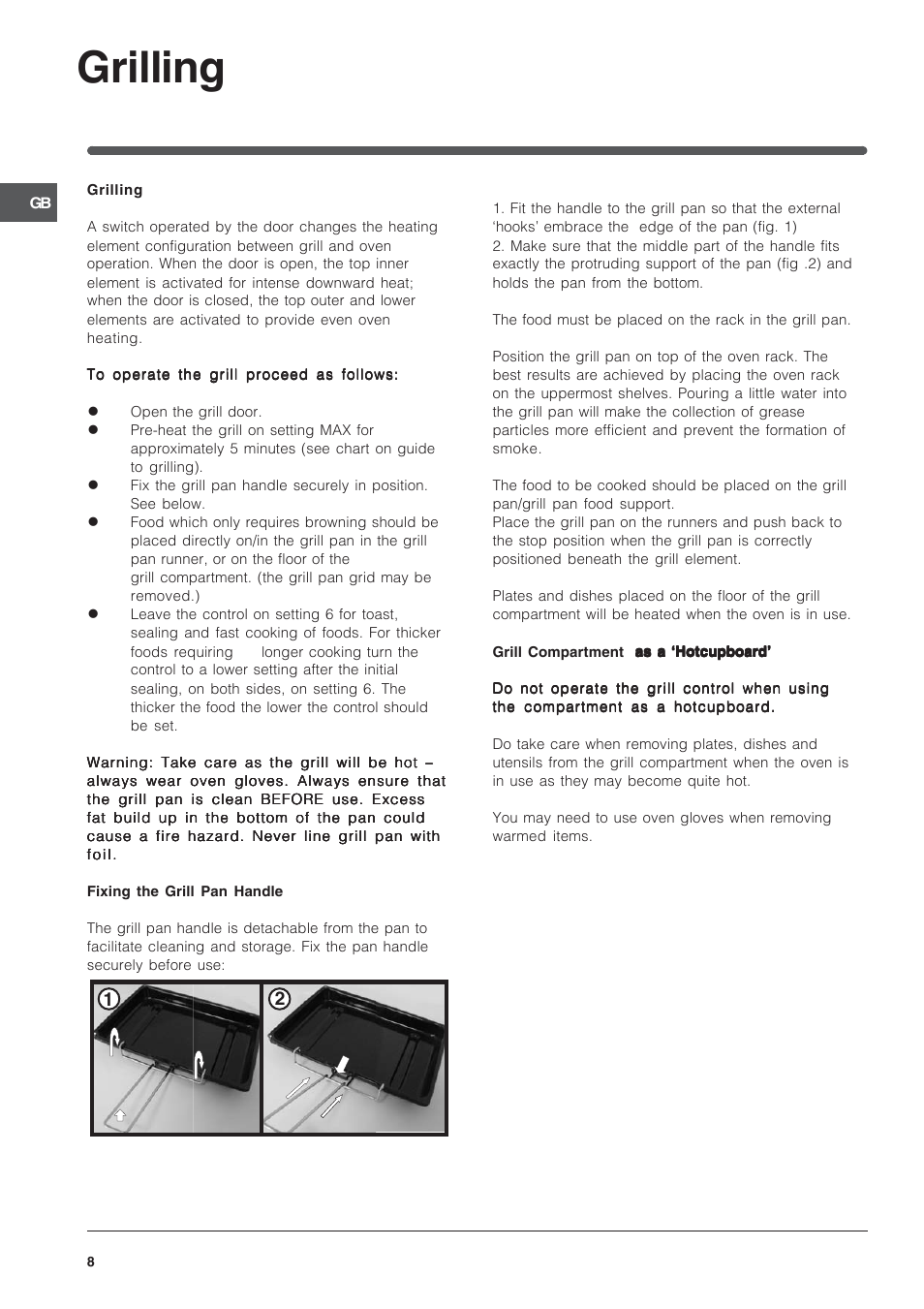 Grilling | Indesit ID50E1W User Manual | Page 8 / 24