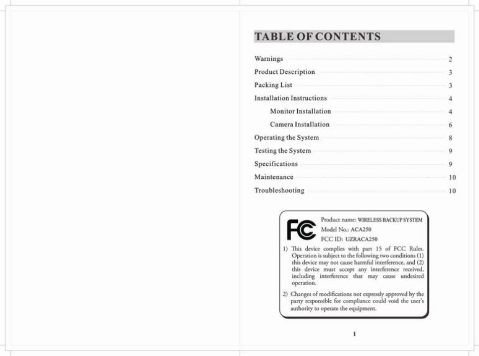 Audiovox ACA250 User Manual | Page 2 / 8