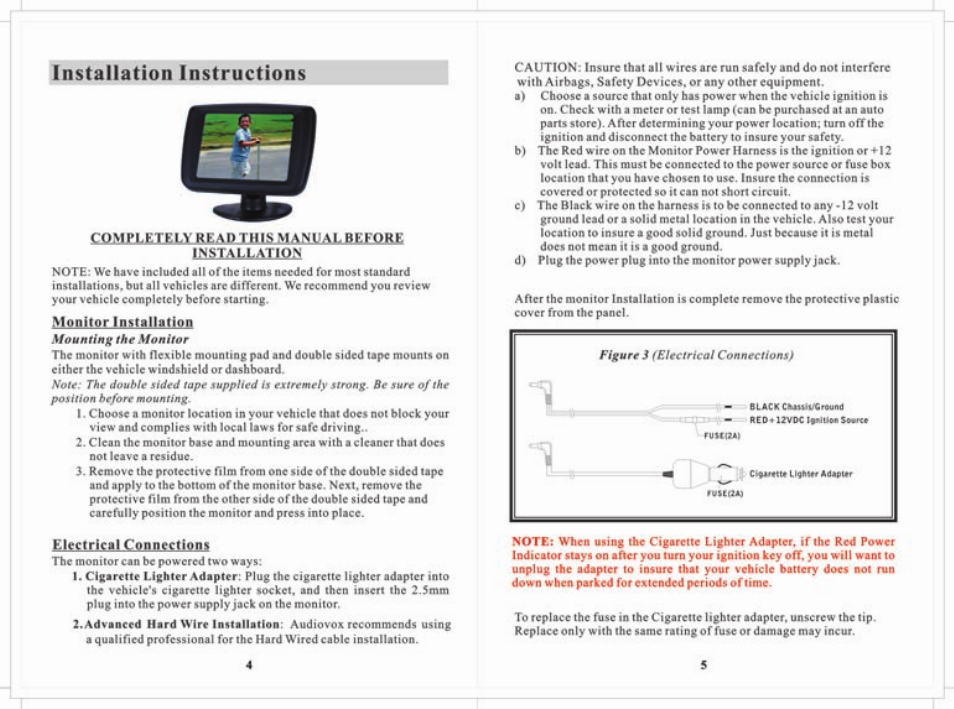 Installation instructions | Audiovox ACA250 User Manual | Page 4 / 8