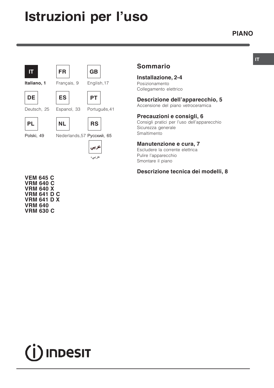 Indesit VRM640MC User Manual | 80 pages