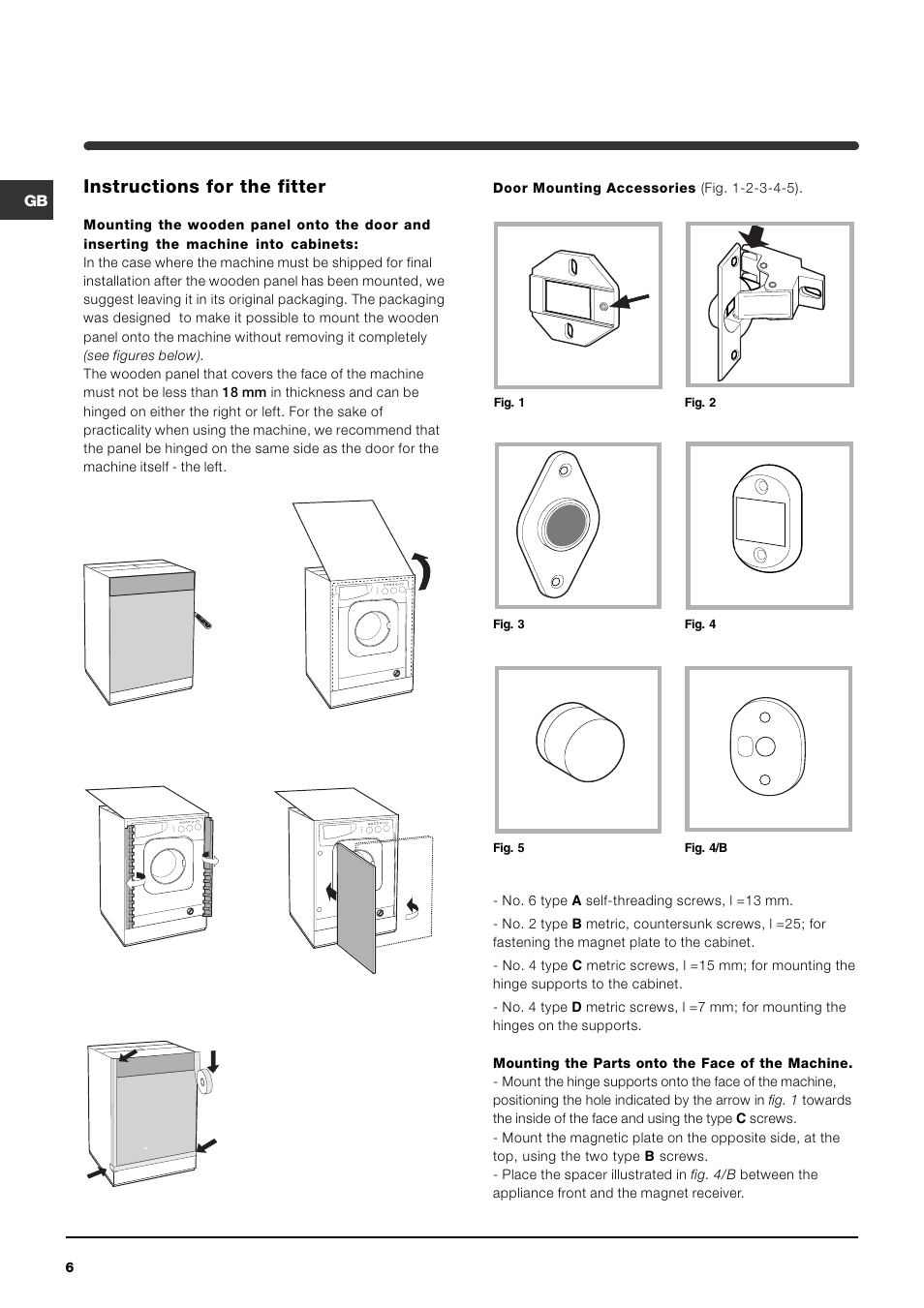 Ab c d e, Instructions for the fitter | Indesit IWDE12 User Manual | Page 6 / 20
