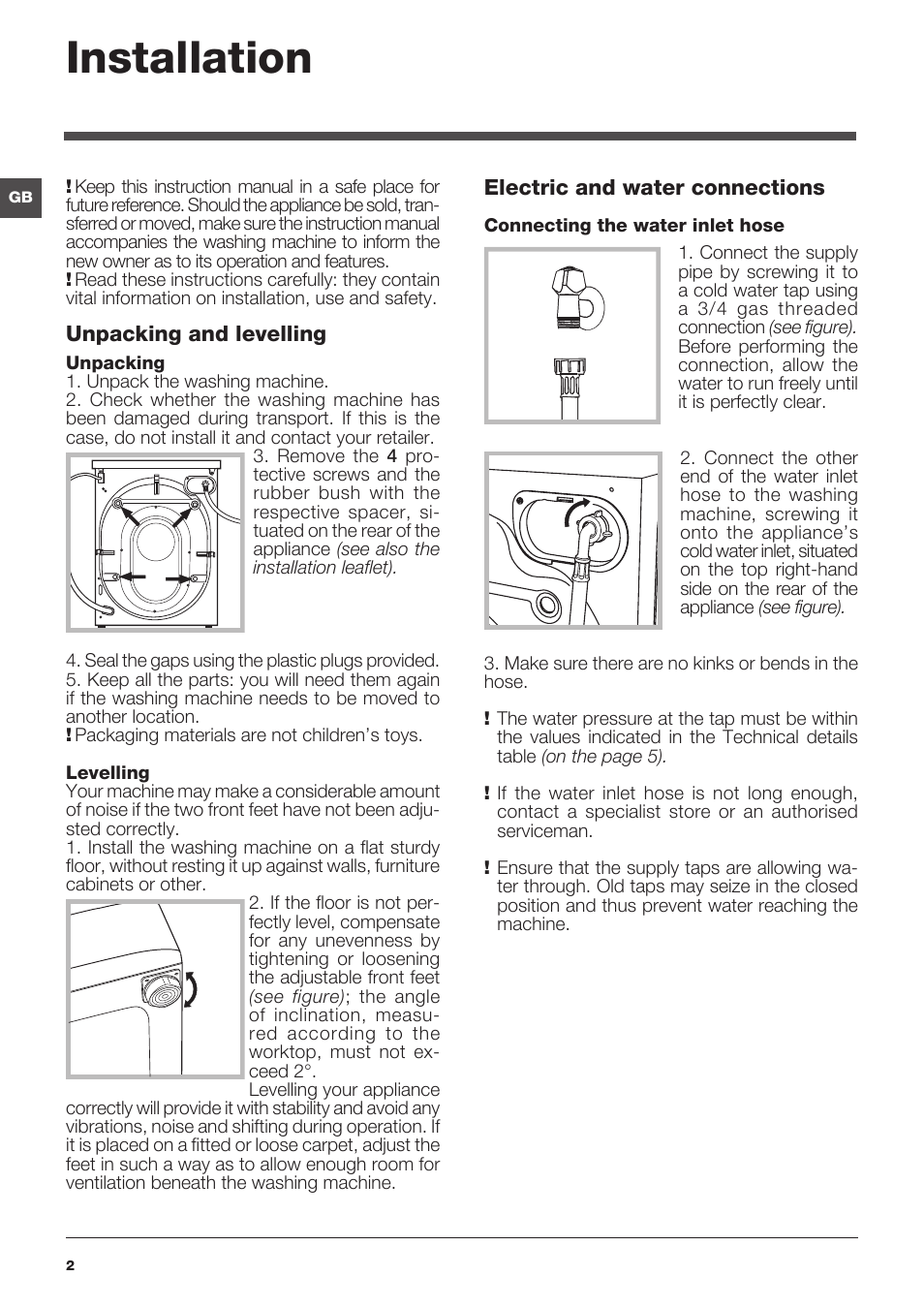 Installation | Indesit IWE7145BUKC User Manual | Page 2 / 16