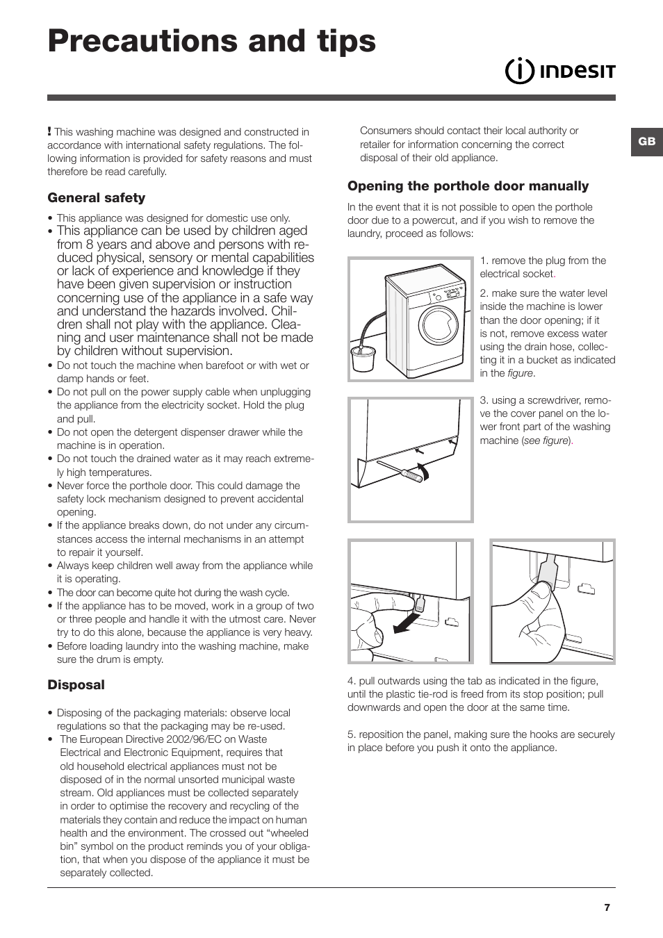 Precautions and tips | Indesit IWE7145BUKC User Manual | Page 7 / 16